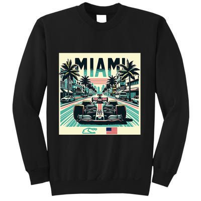 Formula Racing Open Wheel Car Retro Miami Circuit Usa Flag Sweatshirt