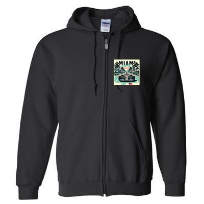 Formula Racing Open Wheel Car Retro Miami Circuit Usa Flag Full Zip Hoodie