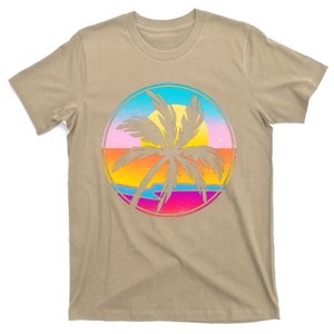 Funny Retro Ocean Sun Palm Tree Emblem T-Shirt