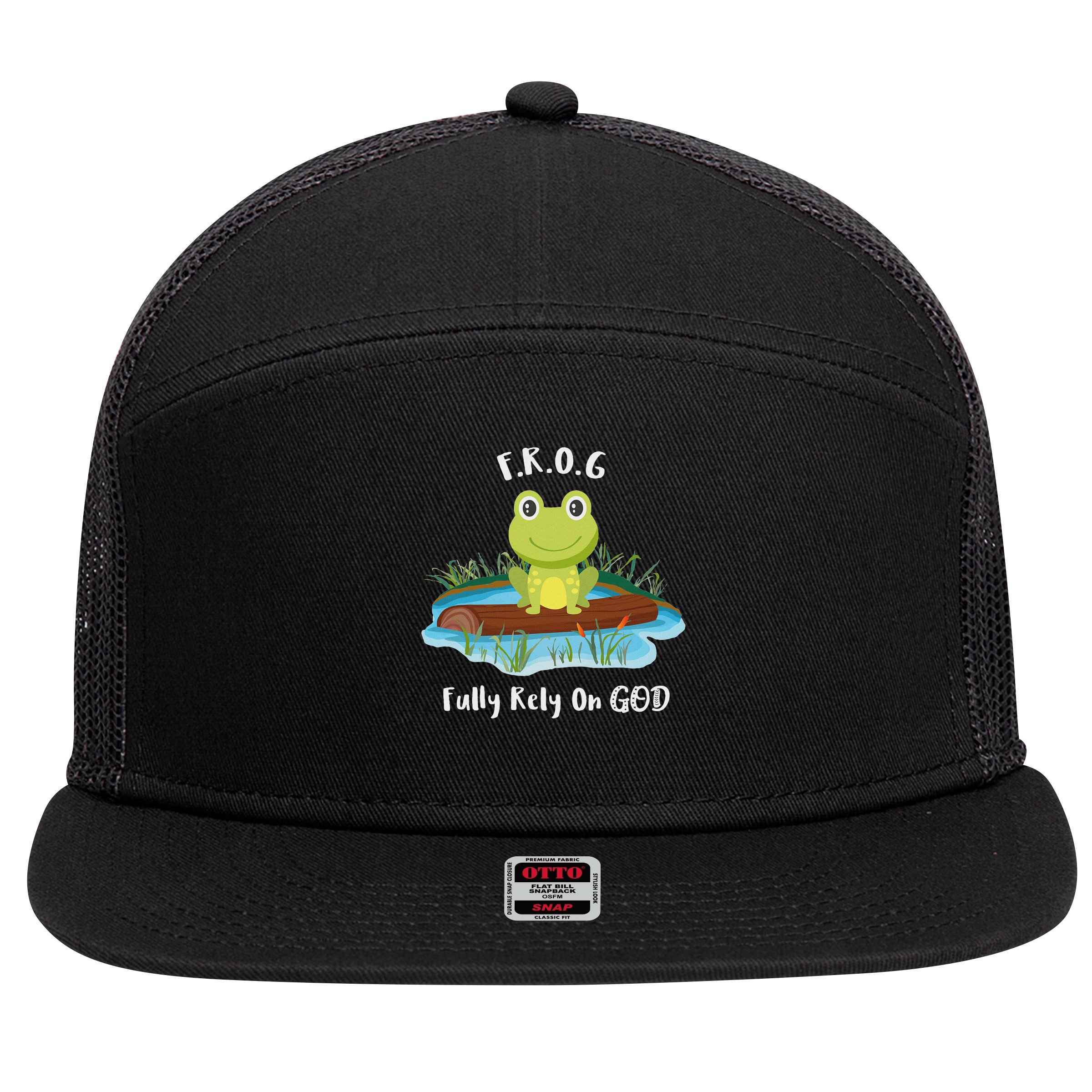 Fully Rely On God Acronym F.R.O.G  7 Panel Mesh Trucker Snapback Hat
