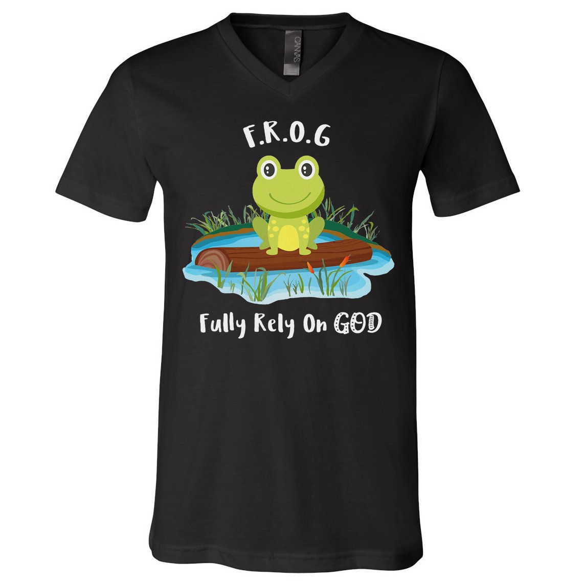 Fully Rely On God Acronym F.R.O.G  V-Neck T-Shirt