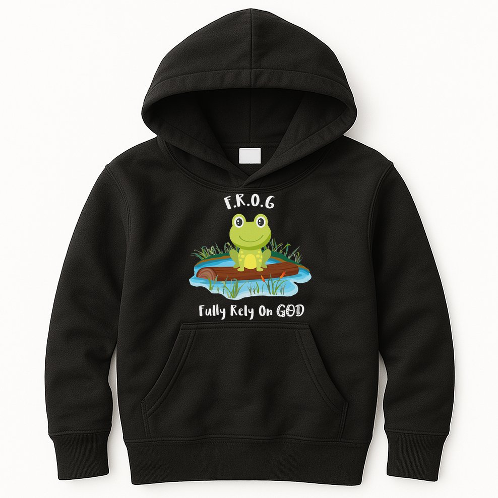 Fully Rely On God Acronym F.R.O.G  Kids Hoodie