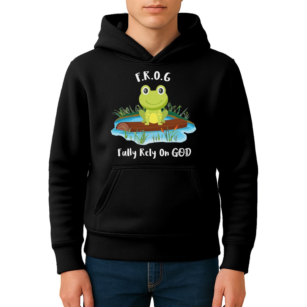 Fully Rely On God Acronym F.R.O.G  Kids Hoodie