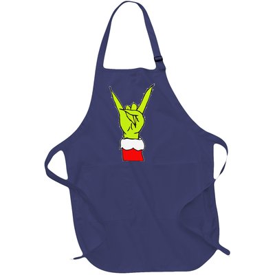 Funny Rock On Hand Christmas Rock & Roll Elf Xmas Full-Length Apron With Pockets