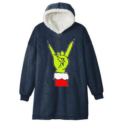 Funny Rock On Hand Christmas Rock & Roll Elf Xmas Hooded Wearable Blanket