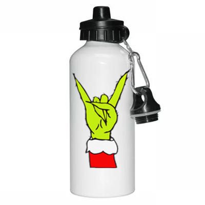 Funny Rock On Hand Christmas Rock & Roll Elf Xmas Aluminum Water Bottle