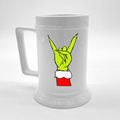 Funny Rock On Hand Christmas Rock & Roll Elf Xmas Beer Stein