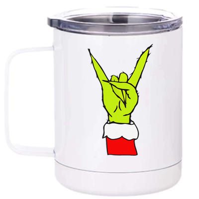 Funny Rock On Hand Christmas Rock & Roll Elf Xmas 12 oz Stainless Steel Tumbler Cup