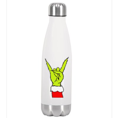 Funny Rock On Hand Christmas Rock & Roll Elf Xmas Stainless Steel Insulated Water Bottle