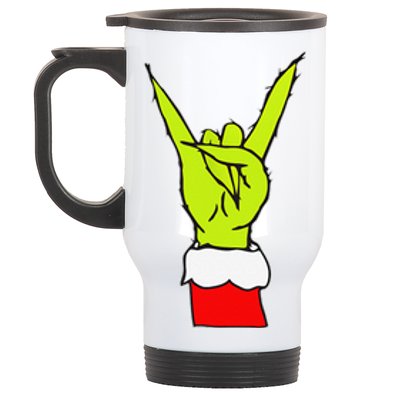 Funny Rock On Hand Christmas Rock & Roll Elf Xmas Stainless Steel Travel Mug