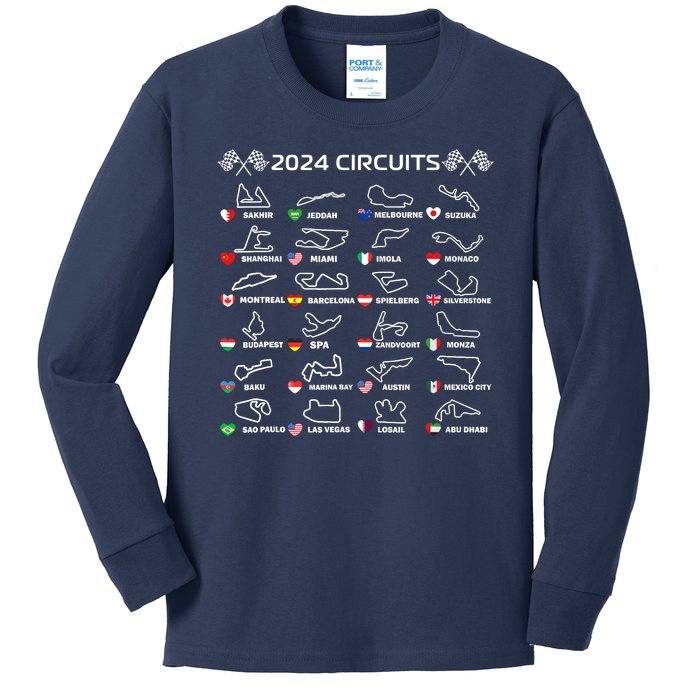 Formula Racing Open Wheel Race Car Fan World Circuits 2024 Kids Long Sleeve Shirt