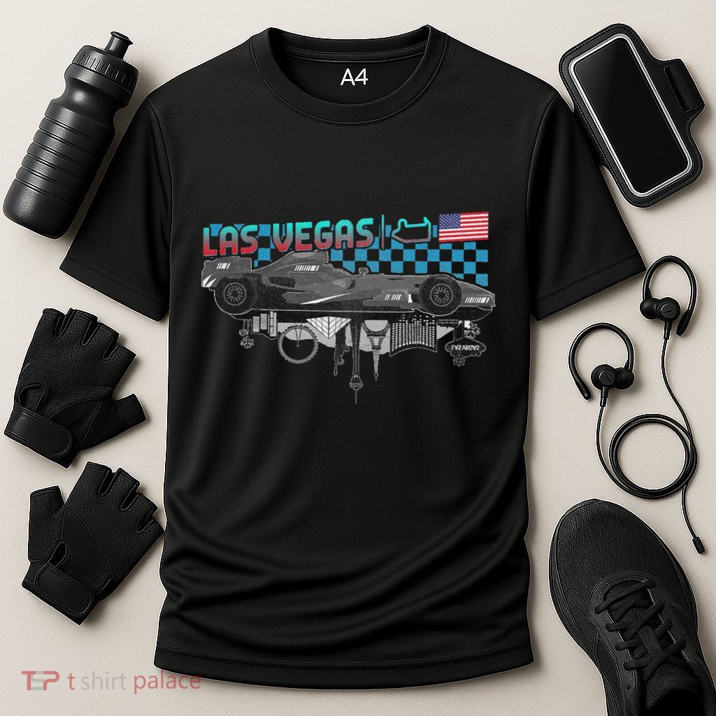 Formula Racing Open Wheel Car Las Vegas Circuit Usa Flag Performance Shirt