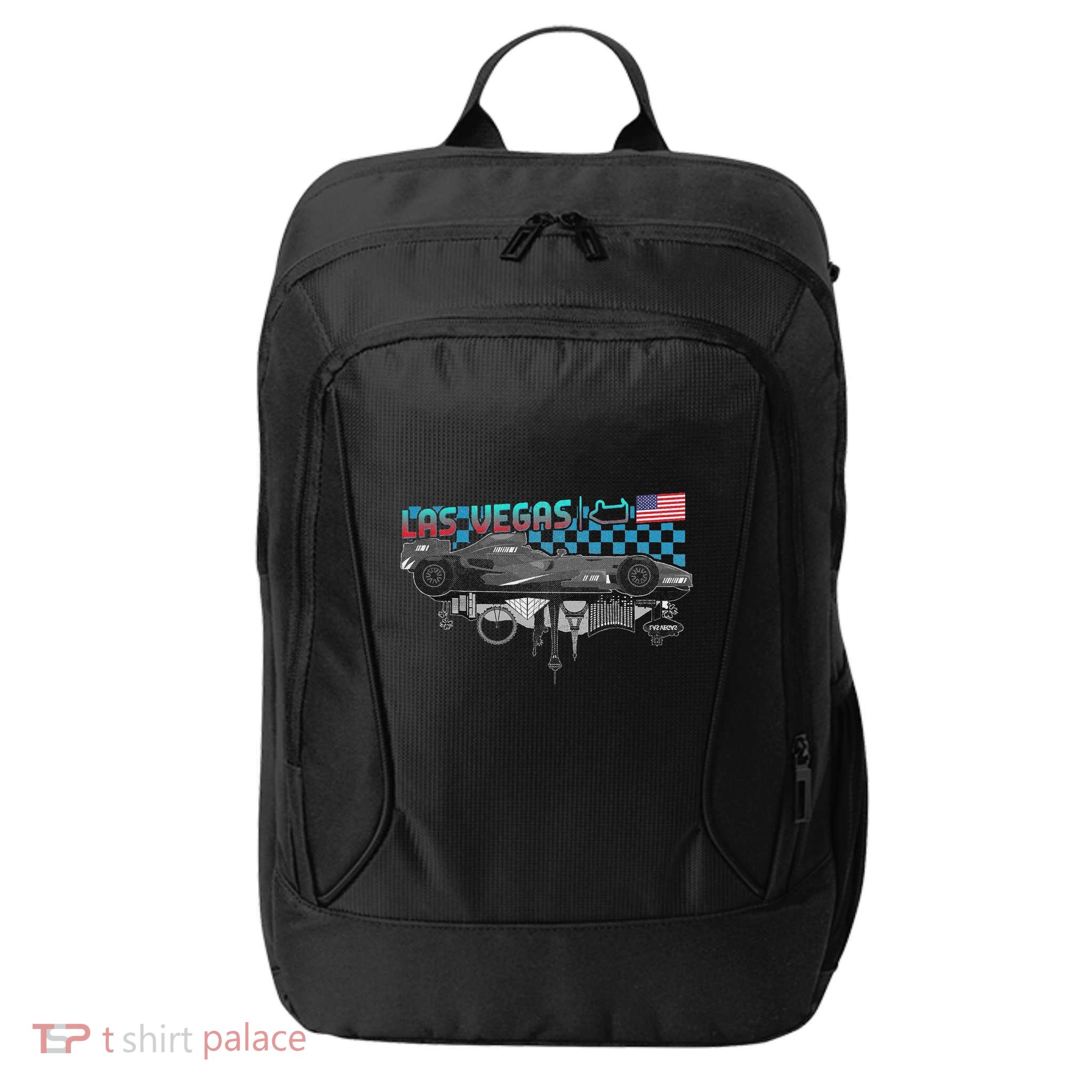 Formula Racing Open Wheel Car Las Vegas Circuit Usa Flag City Backpack