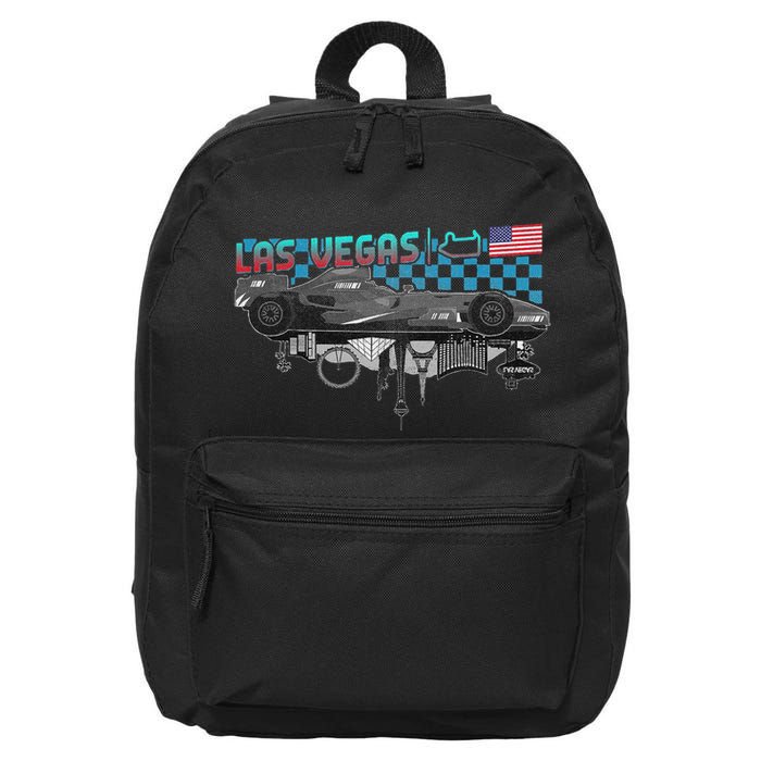 Formula Racing Open Wheel Car Las Vegas Circuit Usa Flag 16 in Basic Backpack