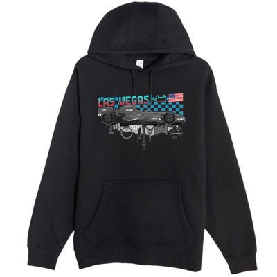 Formula Racing Open Wheel Car Las Vegas Circuit Usa Flag Premium Pullover Hoodie