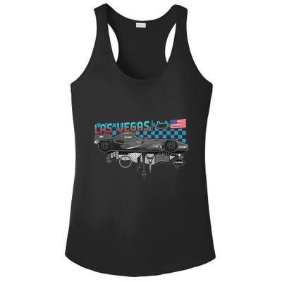 Formula Racing Open Wheel Car Las Vegas Circuit Usa Flag Ladies PosiCharge Competitor Racerback Tank