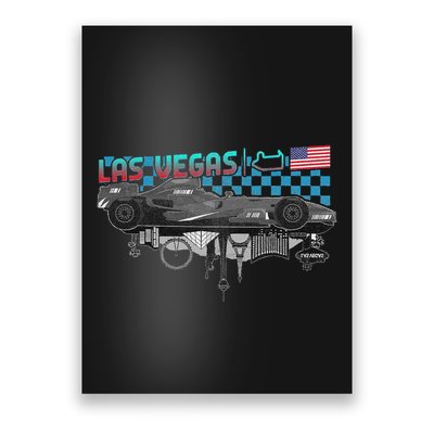 Formula Racing Open Wheel Car Las Vegas Circuit Usa Flag Poster
