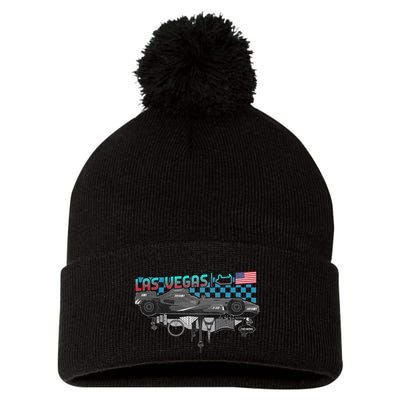 Formula Racing Open Wheel Car Las Vegas Circuit Usa Flag Pom Pom 12in Knit Beanie