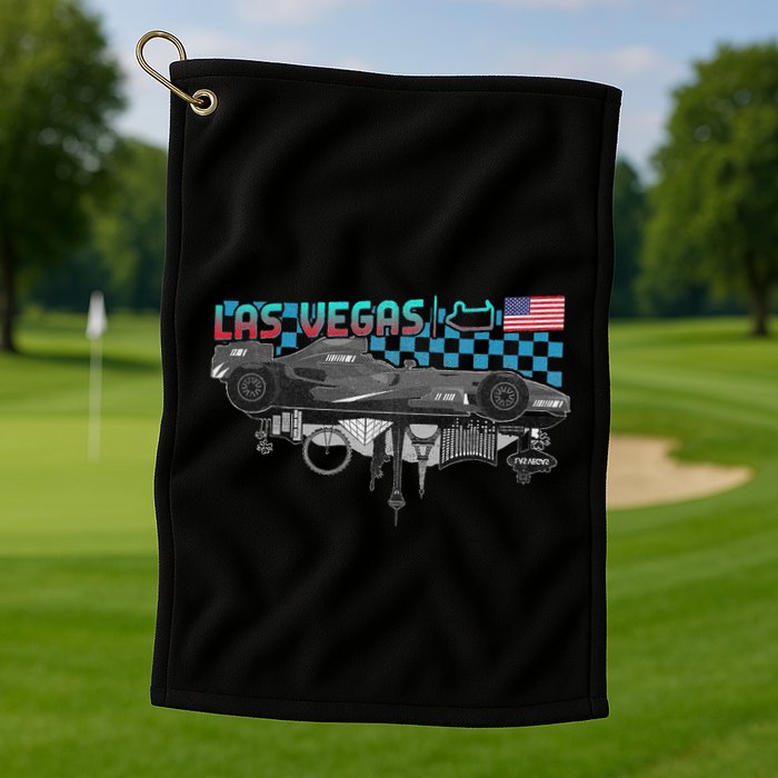 Formula Racing Open Wheel Car Las Vegas Circuit Usa Flag Golf Towel