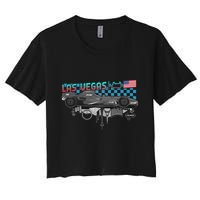 Formula Racing Open Wheel Car Las Vegas Circuit Usa Flag Crop Top