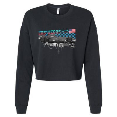 Formula Racing Open Wheel Car Las Vegas Circuit Usa Flag Cropped Pullover Crew