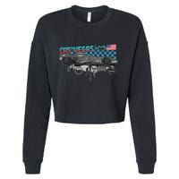 Formula Racing Open Wheel Car Las Vegas Circuit Usa Flag Cropped Pullover Crew