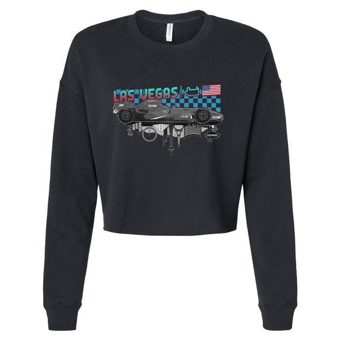 Formula Racing Open Wheel Car Las Vegas Circuit Usa Flag Cropped Pullover Crew