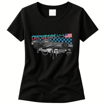Formula Racing Open Wheel Car Las Vegas Circuit Usa Flag Womens T-Shirt