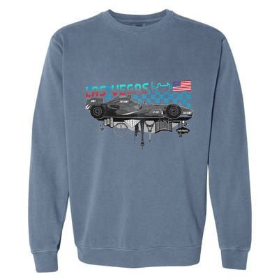 Formula Racing Open Wheel Car Las Vegas Circuit Usa Flag Garment-Dyed Sweatshirt
