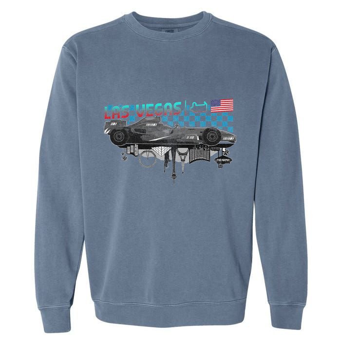 Formula Racing Open Wheel Car Las Vegas Circuit Usa Flag Garment-Dyed Sweatshirt