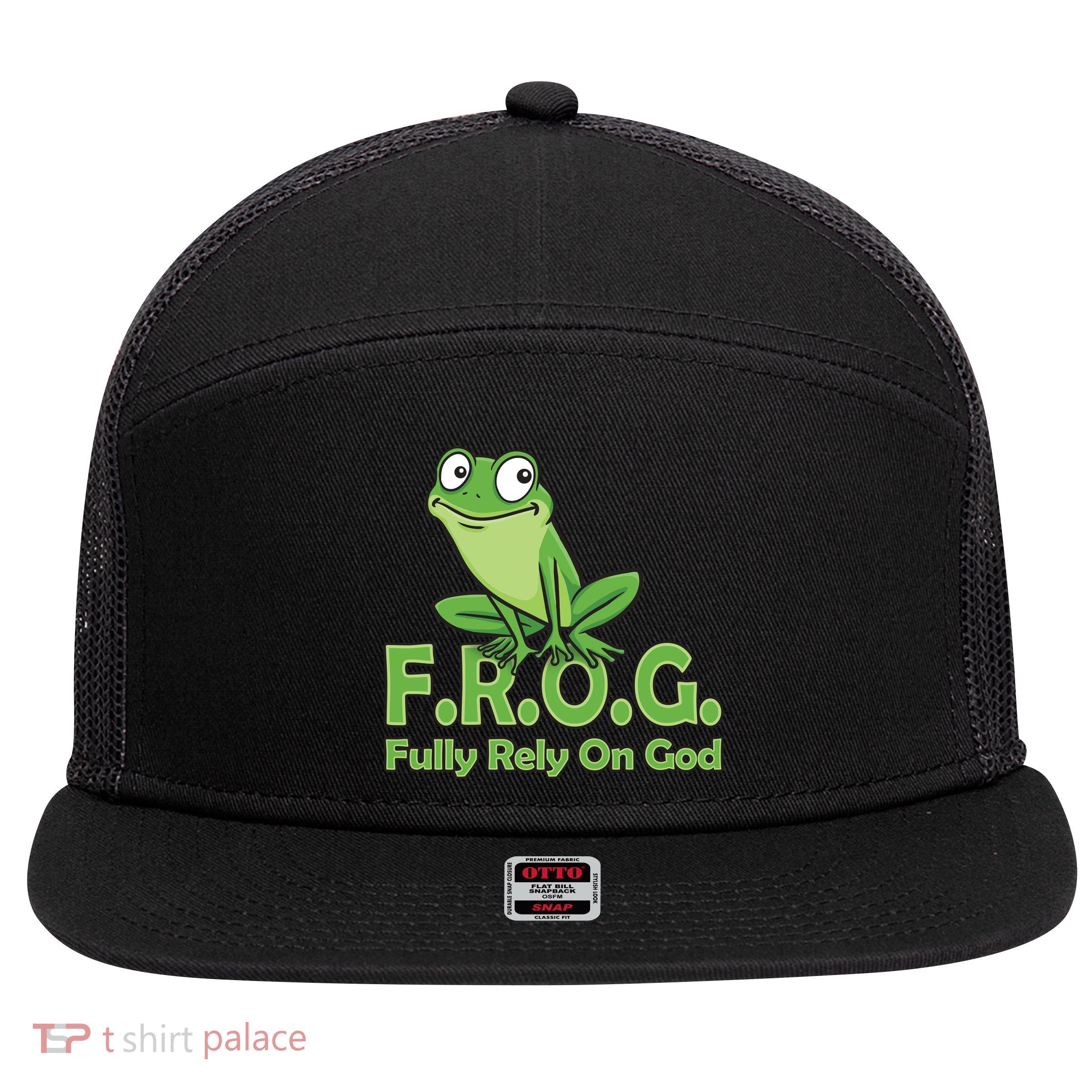 Frog Fully Rely On God 7 Panel Mesh Trucker Snapback Hat