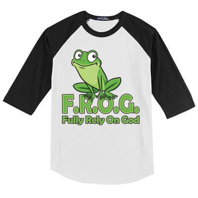 Frog Fully Rely On God Kids Colorblock Raglan Jersey