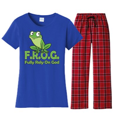 Frog Fully Rely On God Women's Flannel Pajama Set