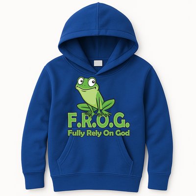 Frog Fully Rely On God Kids Hoodie