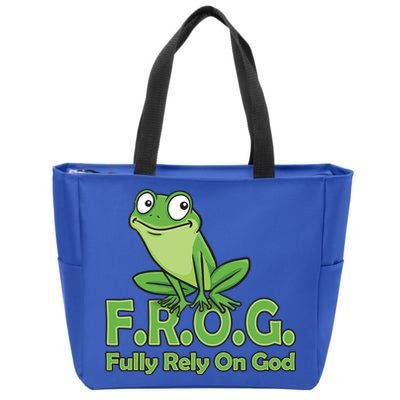 Frog Fully Rely On God Zip Tote Bag