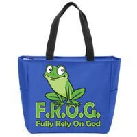 Frog Fully Rely On God Zip Tote Bag