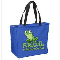 Frog Fully Rely On God Zip Tote Bag