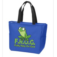 Frog Fully Rely On God Zip Tote Bag