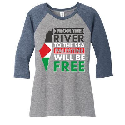 From The River To The Sea Palestine Will Be Free Women's Tri-Blend 3/4-Sleeve Raglan Shirt