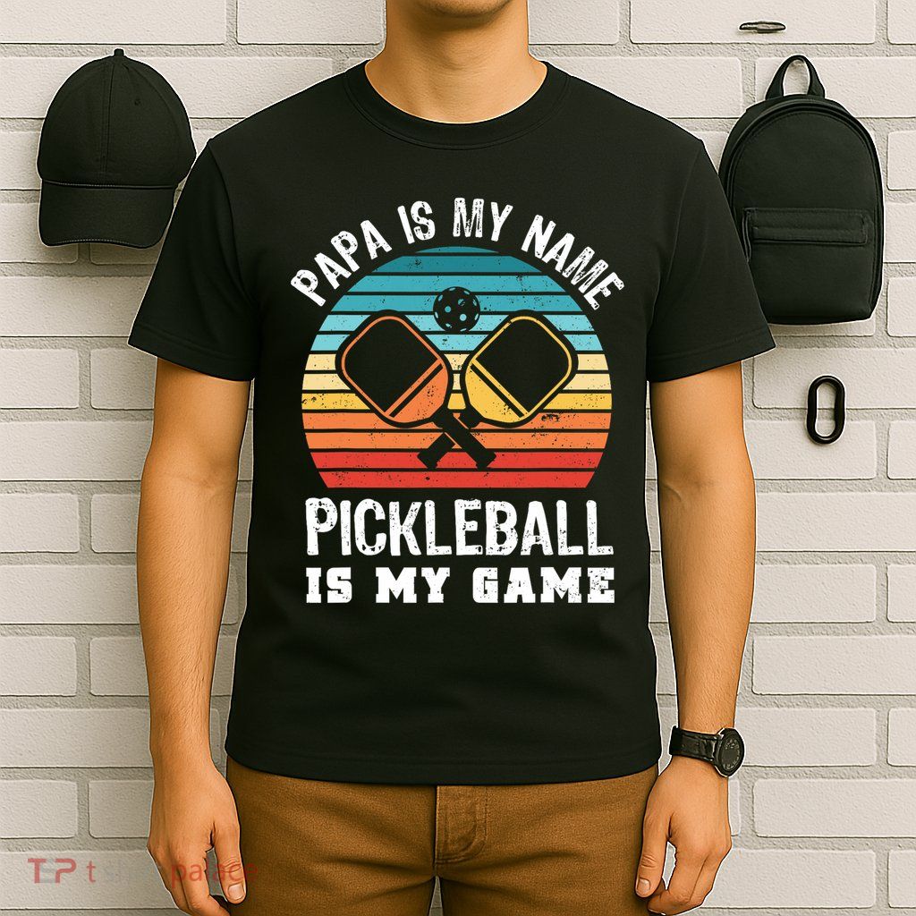 Funny Retro Papa Pickleball Sunset Gift T-Shirt