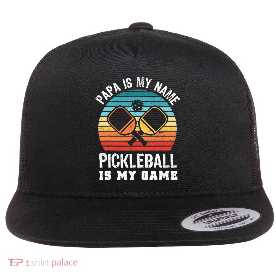 Funny Retro Papa Pickleball Sunset Gift Flatbill Hat