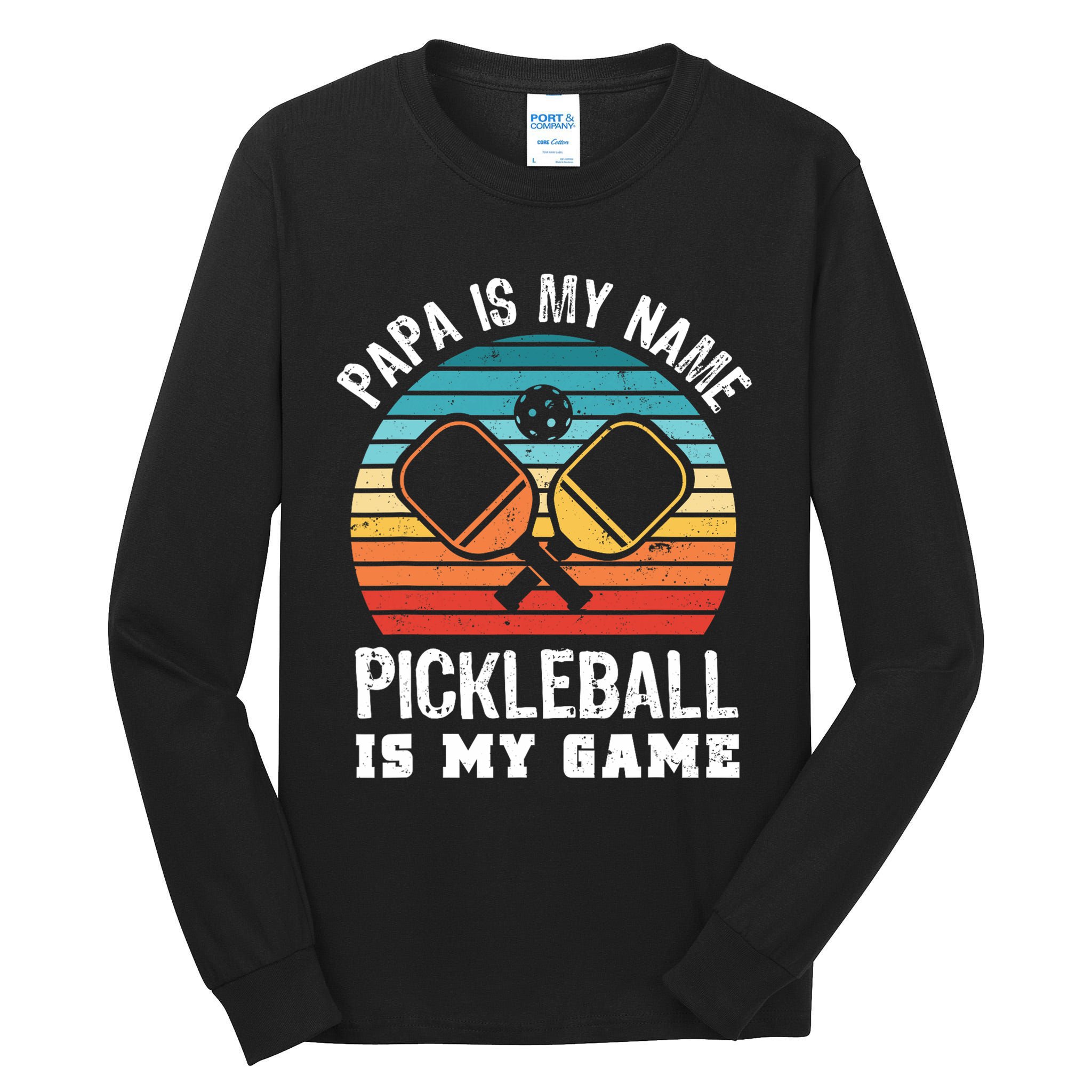 Funny Retro Papa Pickleball Sunset Gift Tall Long Sleeve T-Shirt