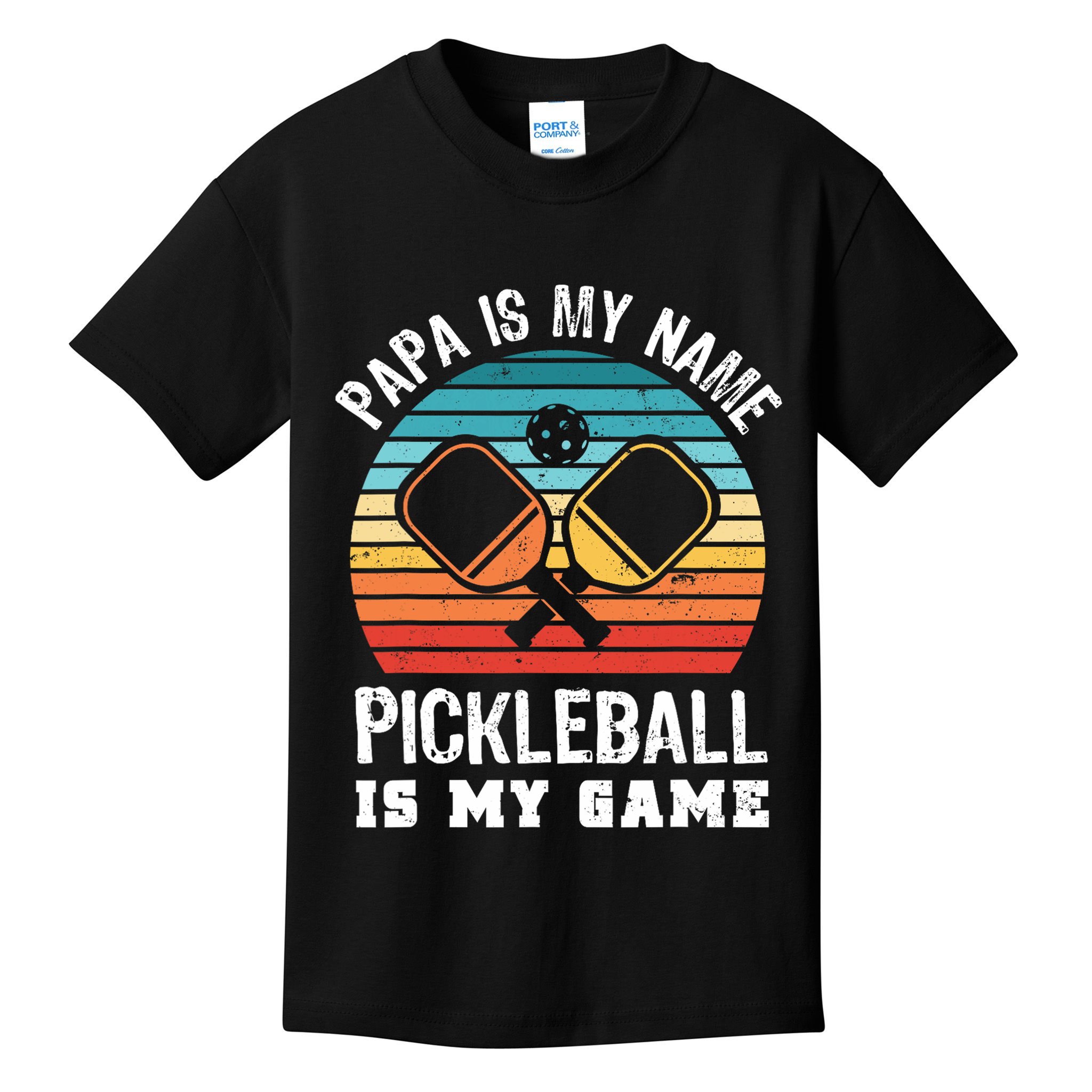 Funny Retro Papa Pickleball Sunset Gift Kids T-Shirt