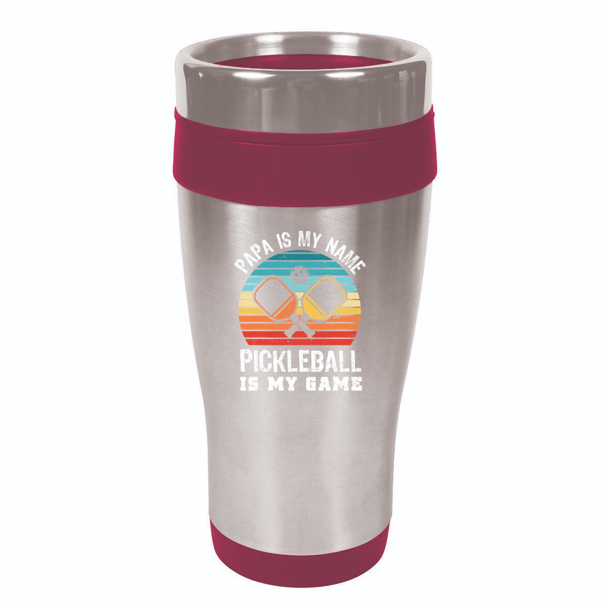Funny Retro Papa Pickleball Sunset Gift 16oz Travel Tumbler