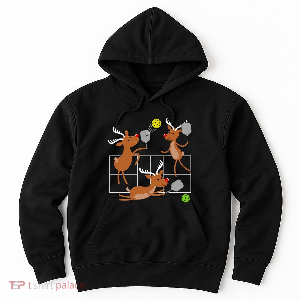 Funny Reindeer Playing Pickleball Sports Player Christmas Hoodie