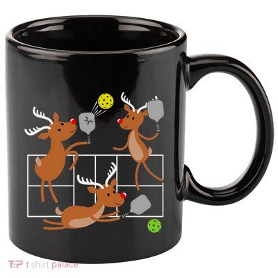 Funny Reindeer Playing Pickleball Sports Player Christmas 11oz C Handle Ceramic Mug