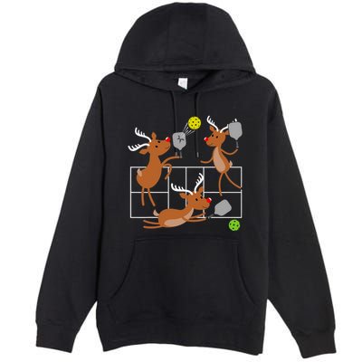 Funny Reindeer Playing Pickleball Sports Player Christmas Premium Pullover Hoodie