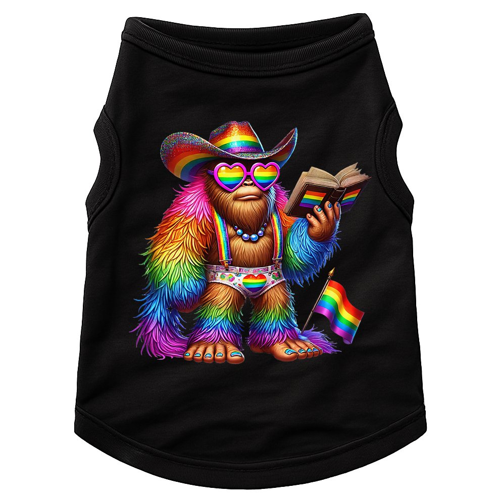 Funny Rainbow Pride Bigfoot Reading Book With Heart Glasses Doggie Tank