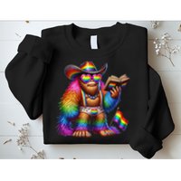 Funny Rainbow Pride Bigfoot Reading Book With Heart Glasses Sweatshirt