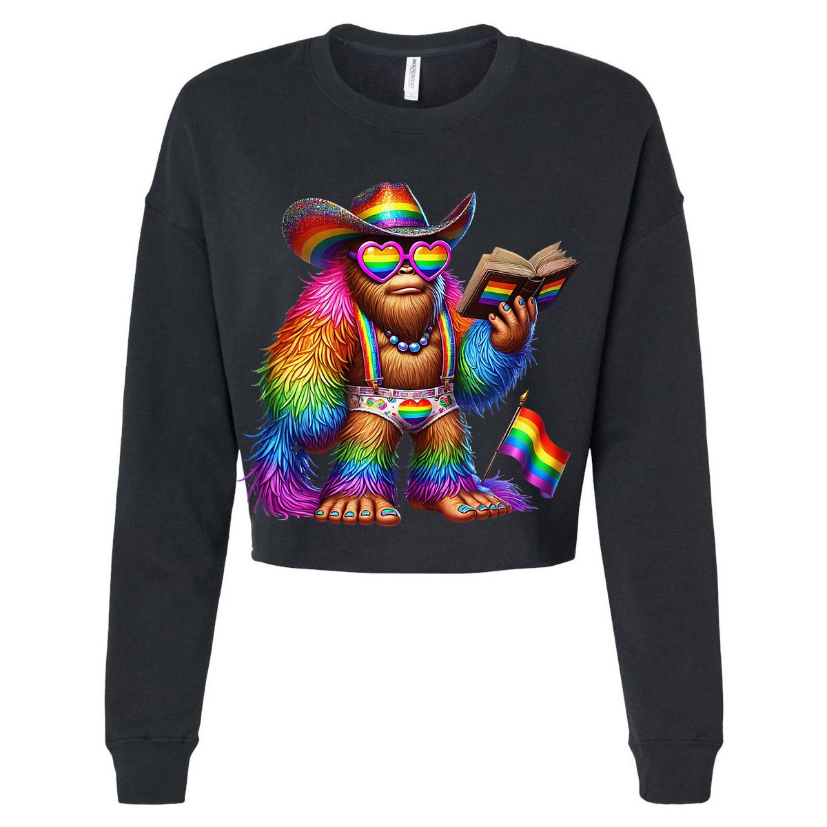 Funny Rainbow Pride Bigfoot Reading Book With Heart Glasses Tall T-Shirt